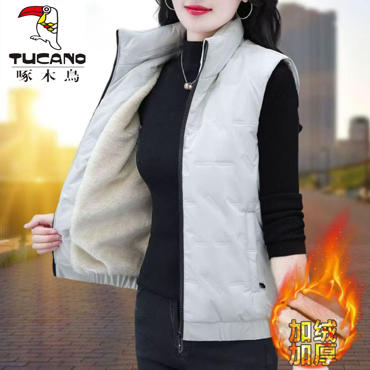 啄木鸟羽绒棉马甲女秋冬季加绒