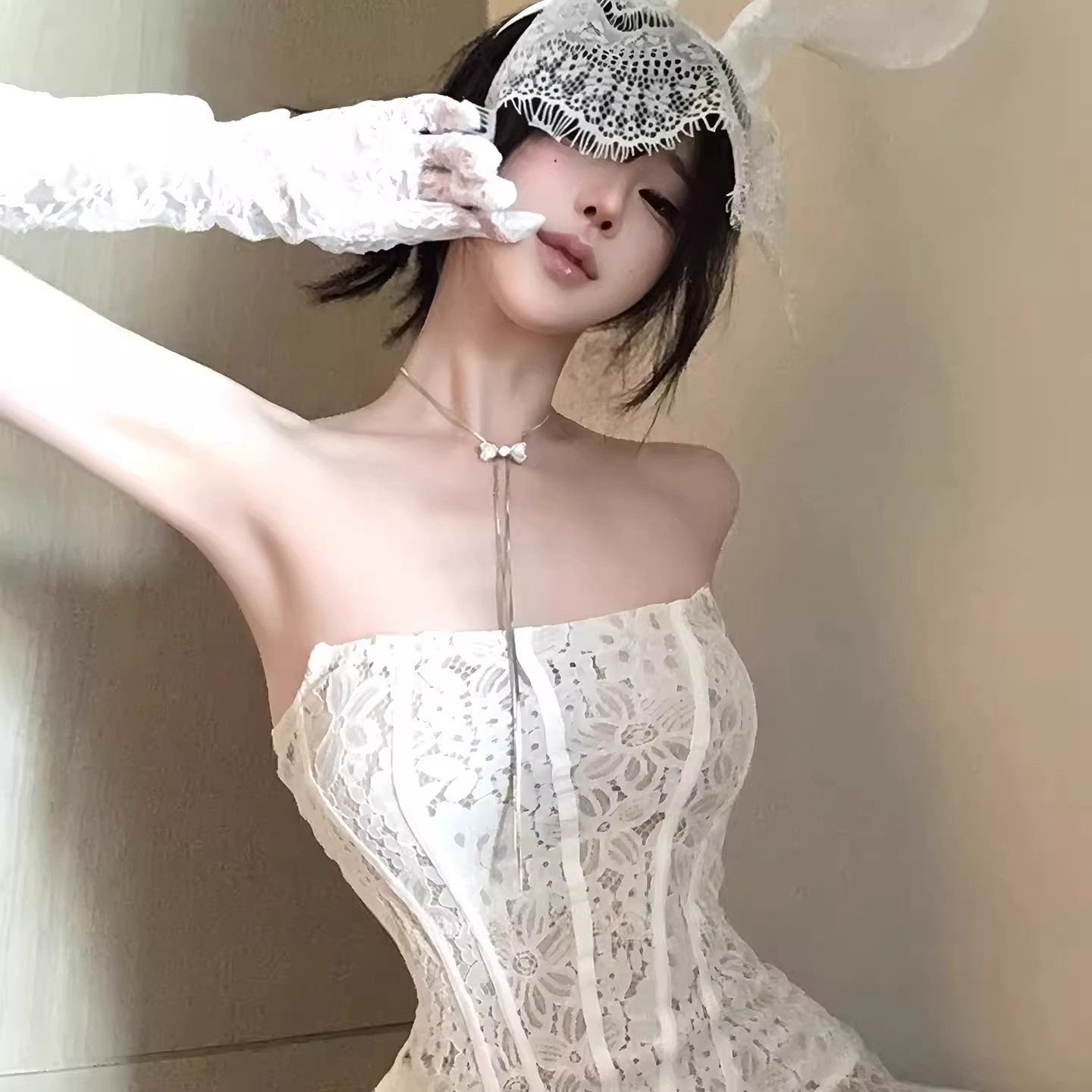 绝美重工万圣节服装性感连衣裙蕾丝温柔包臀兔女郎新年制服睡裙