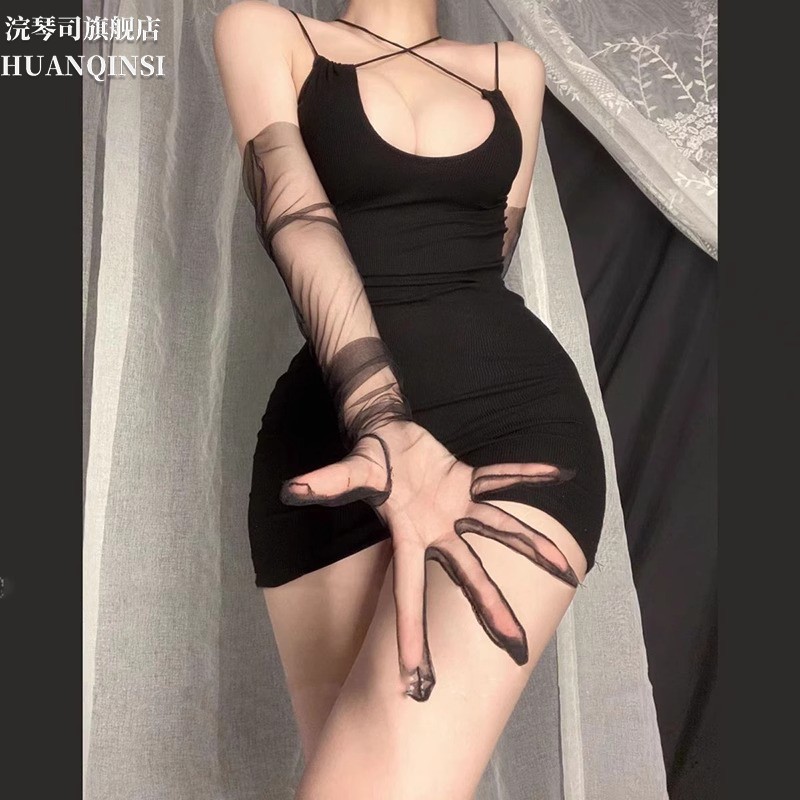 黑色连衣裙女辣妹女装包臀裙子紧身性感纯欲新款修身御姐黑丝套装