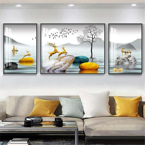 客厅装饰画高级感壁画三联画现代简约大气墙画新款沙发背景墙挂画