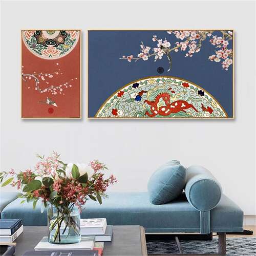 新中式中国风客厅花鸟图双联装饰画沙发背景墙挂画卧室古风床头壁