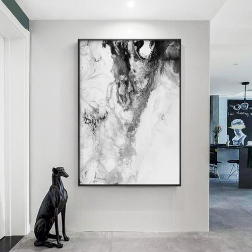 新中式抽象玄关装饰画走廊餐厅后现代壁画水墨画客厅背景墙挂画