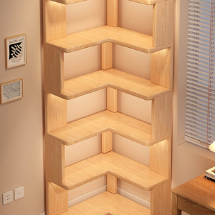 实木转角书架落地置物架家用角柜儿童收纳一体拐角靠墙角多层书柜