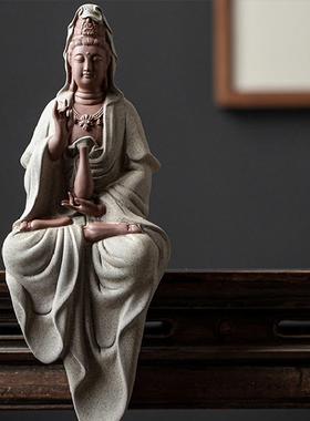 自在观音菩萨家用供奉观音佛像坐像玄关中式摆件禅意灯办公室高档