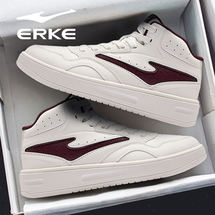 融雪鸿星尔克板鞋女鞋秋冬季新款皮面红色本命年休闲高帮运动鞋女