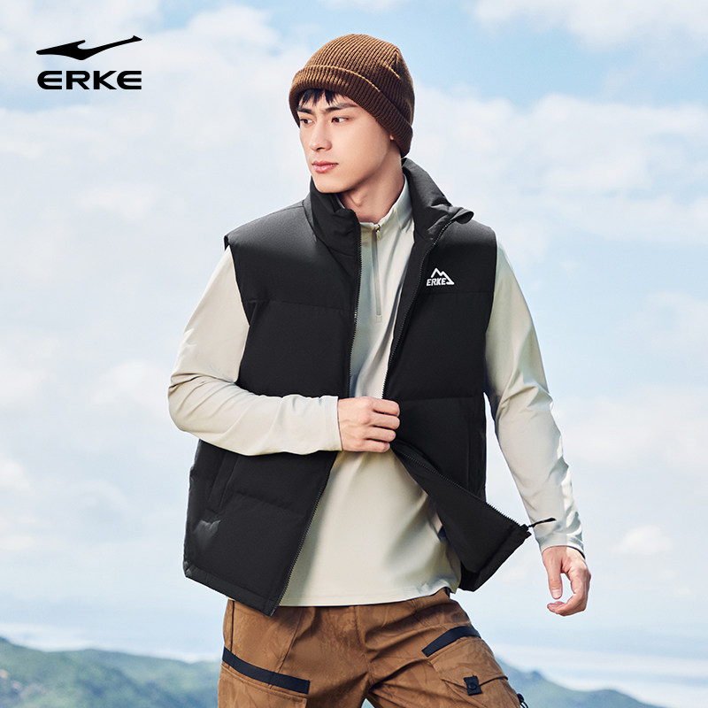 驭光3.0鸿星尔克羽绒服男2025冬季新款男士三防运动马甲夹克外套