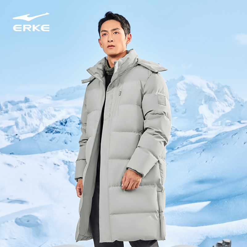 炁凝科技丨鸿星尔克长款羽绒服男冬季男士四防抗静电羽绒大衣外套