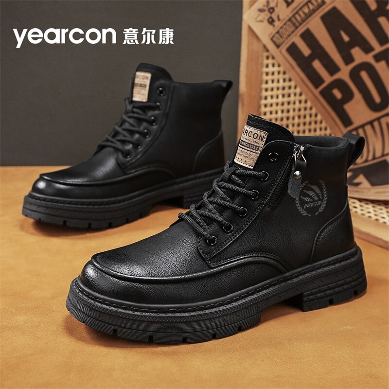 意尔康马丁靴男款2026新款春季季爆款男士工装靴黑色厚底高帮皮鞋
