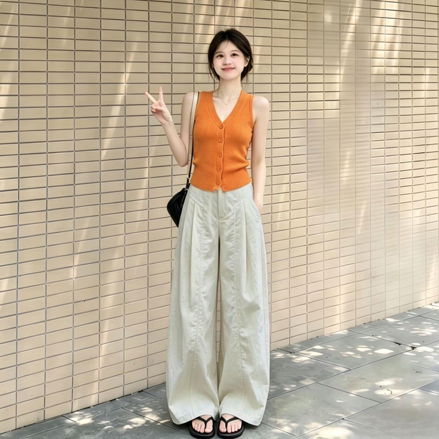 夏季2026新款巨好看背心上衣女裤子超火流行ootd穿搭一整套装韩系