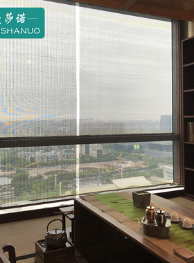 新中式竹帘窗帘卷帘装饰隔断屏风帘茶室挂式遮阳电动升降门帘遮光