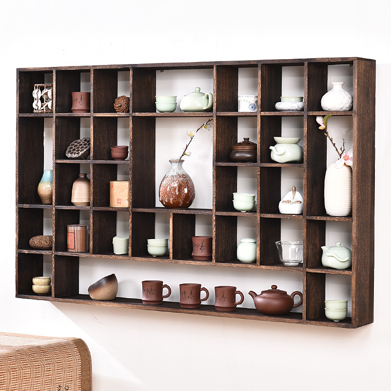 实木挂墙茶杯架博古架多宝阁收纳展示架置物架紫砂茶壶茶具柜壁挂
