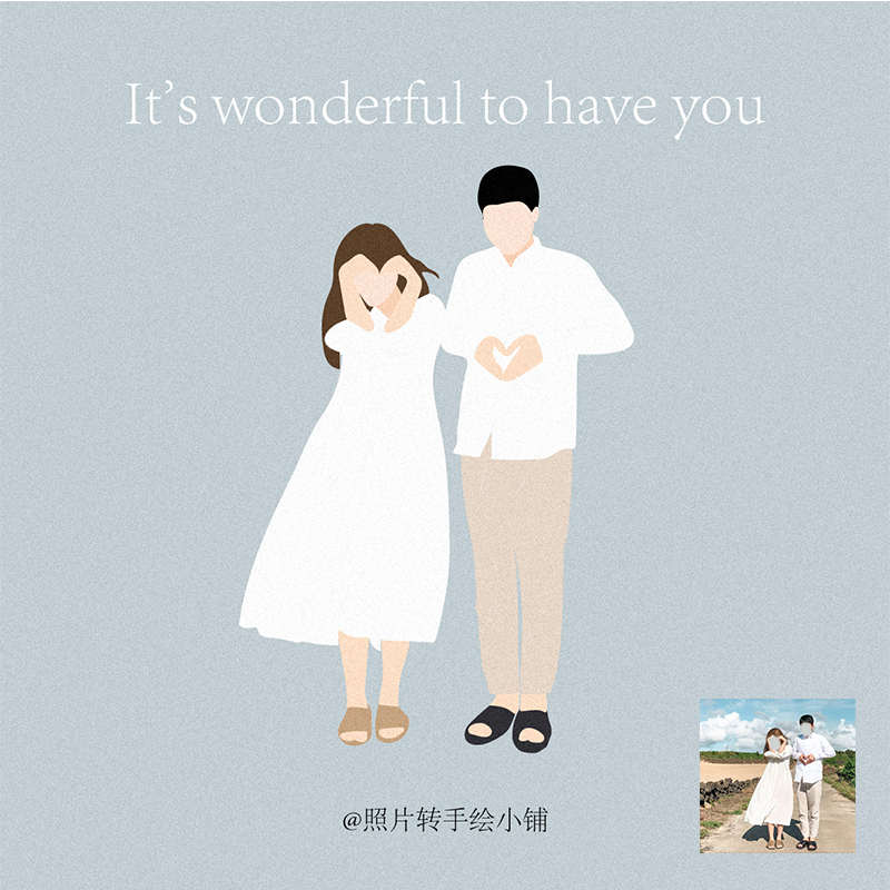 手绘头像简笔画q版卡通设计情侣宠物扁平风结婚礼请柬logo 似顏