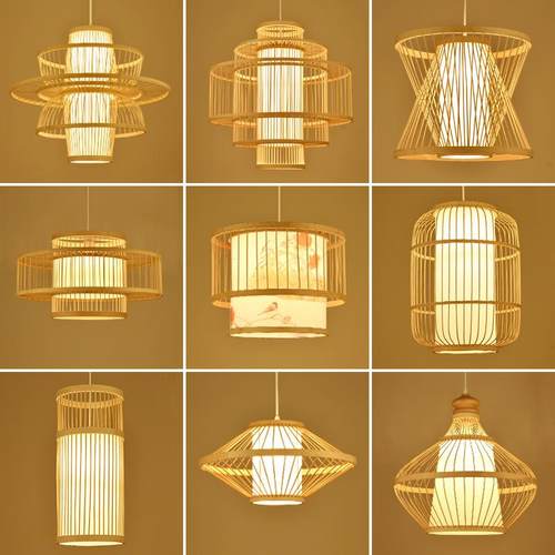 新中式竹艺吊灯民宿吧台创意个性茶室火锅店餐厅中式竹编灯笼灯罩