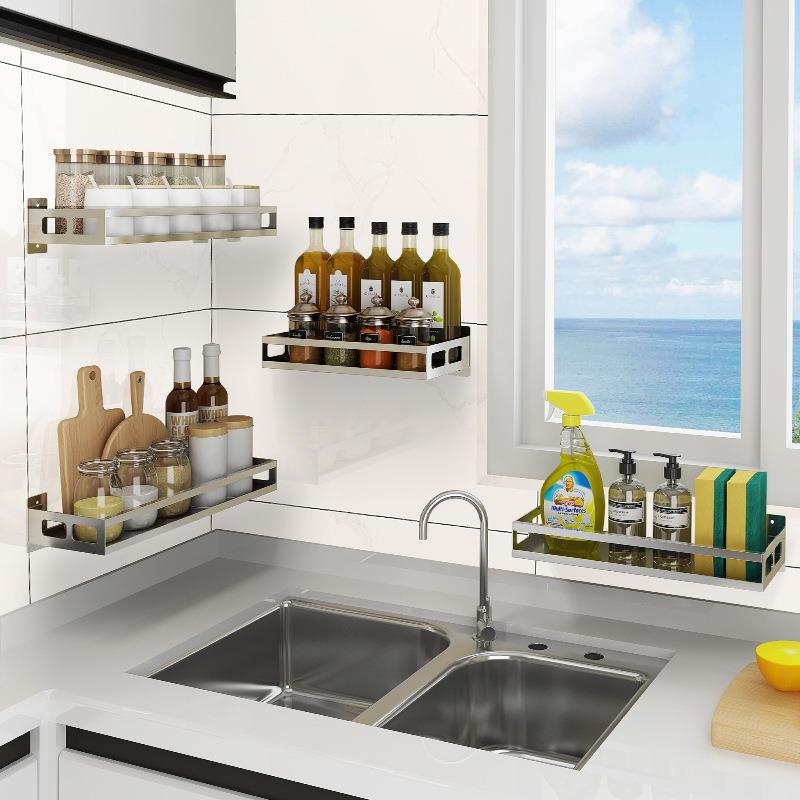 304不锈钢免钉免打孔壁挂厨房调料用品收纳架盐醋置物架现货橱柜