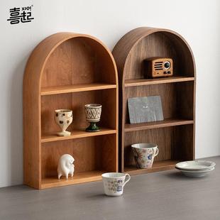 壁挂实木茶具茶杯水杯手办摆件多层置物架子 黑胡桃木桌面收纳架