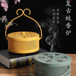 家用创意蚊香盘托 防烫接灰檀香炉蚊香带盖盒蚊香铁艺防火架放新款