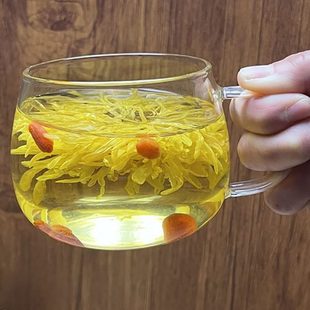 家用玻璃杯菊花水杯玻璃杯子圆形茶杯泡茶肚大花茶杯耐热防爆透明