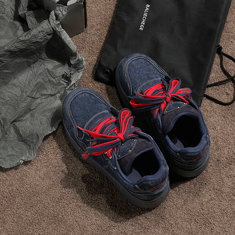 美式复古藏青蓝休闲板鞋男女2026新款春季厚底增高运动面包鞋子,流行男鞋,休闲板鞋,淘宝优惠券,粉丝福利购,淘宝优惠卷