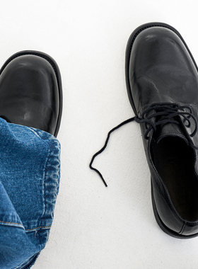 黑色水洗马皮固特异男士皮鞋工装商务休闲鞋真皮大头通勤德比鞋子