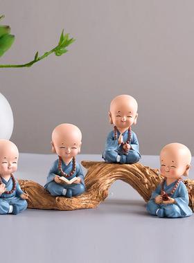创意小和尚摆件办公室桌沙弥客厅电视柜酒柜装饰家居新中式工艺品