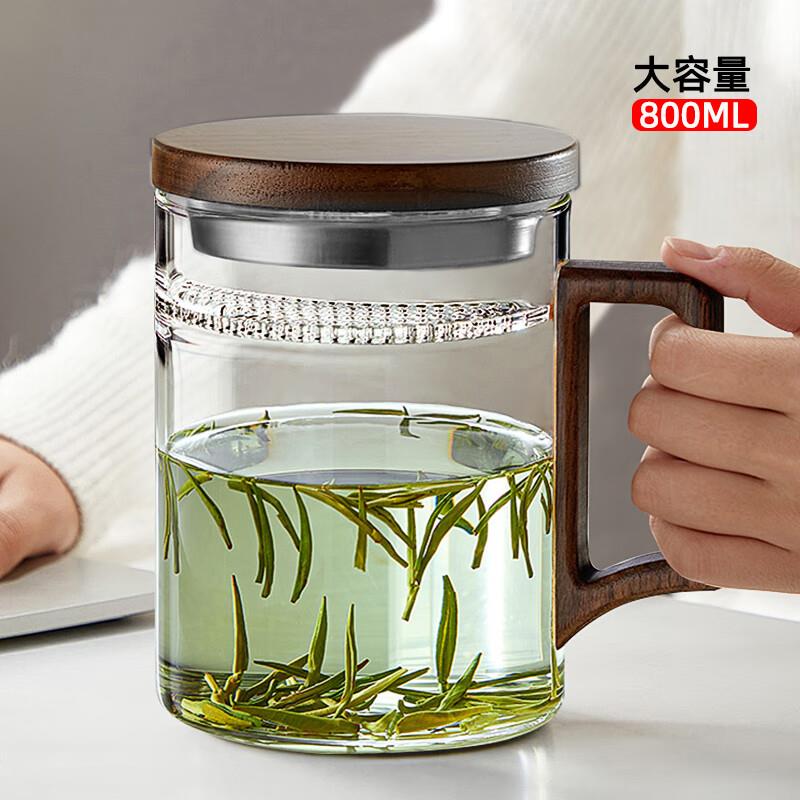 茶杯大容量玻璃杯水杯泡茶月牙杯茶水分离男士专用喝水过滤杯绿茶