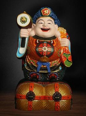 木雕大黑天财神佛像唐密财神摆件家用迎善永安定制彩绘贴金厂家