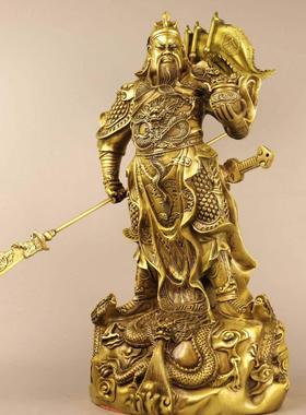 纯铜武财神九龙托宝关公背插五旗摆件家居客厅玄关装饰品乔迁开业