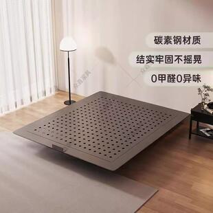 极简床主卧大床架无靠背钢架齐边双人床悬浮床 无床头碳素钢床意式