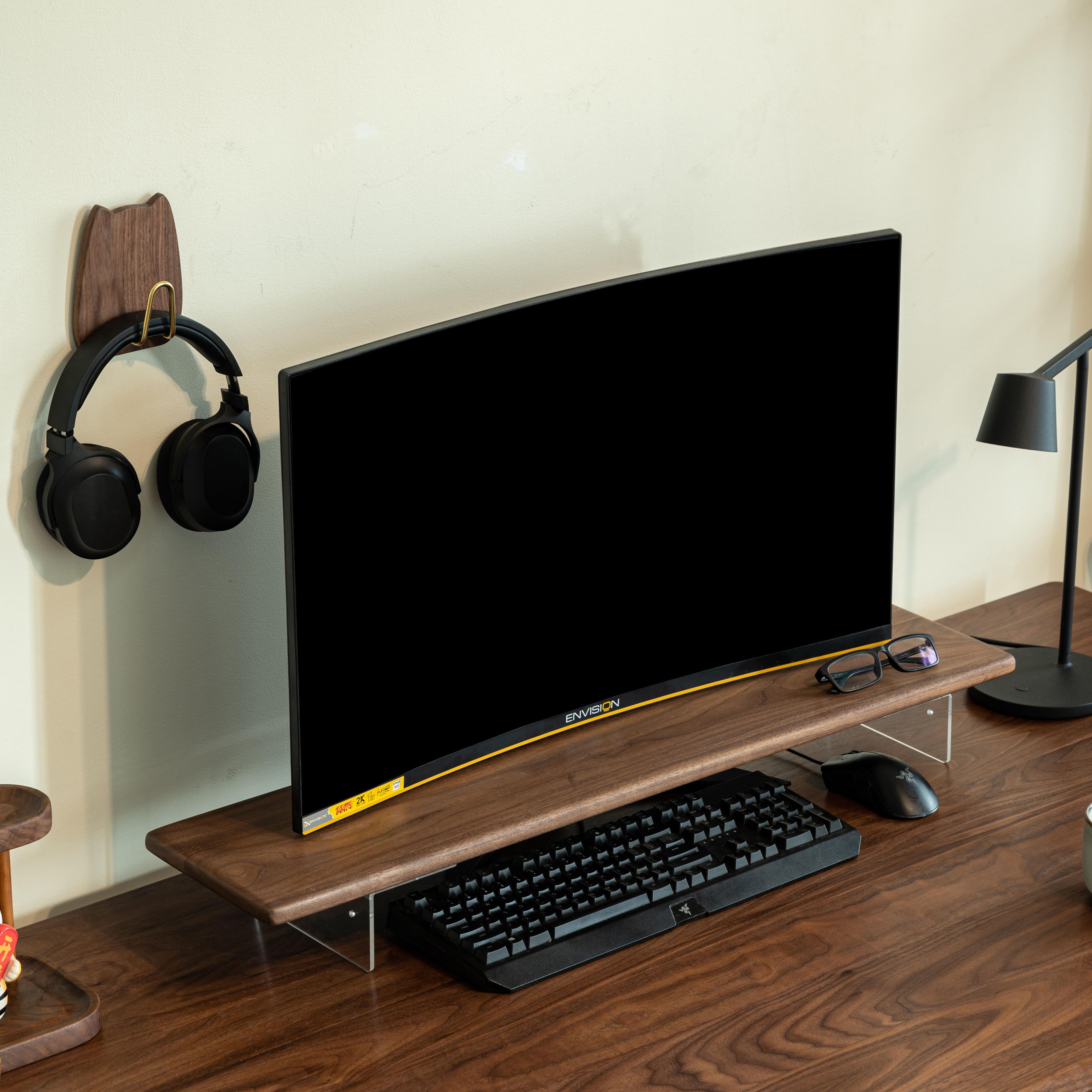 黑胡桃木支架置物架台式电脑桌面显示器增高架实木显示屏底座收纳