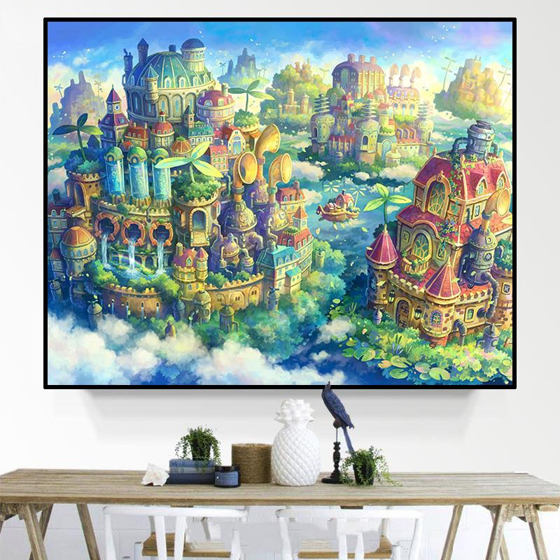 天空城堡风景钻石画满钻新款2024卡通唯美手工贴钻十字绣客厅卧室
