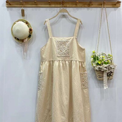 现货82474森系小清新舒适宽松百搭休闲背带裙