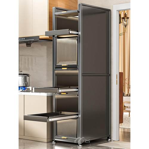 可拉式厨房储物架微波储物柜落地式多层储物柜多功能储物柜夹心柜