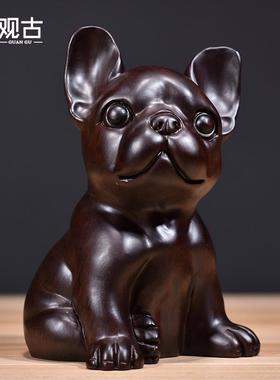 黑檀木质小狗狗摆件木头雕刻十二生肖实木制属狗吉祥物装饰工艺品