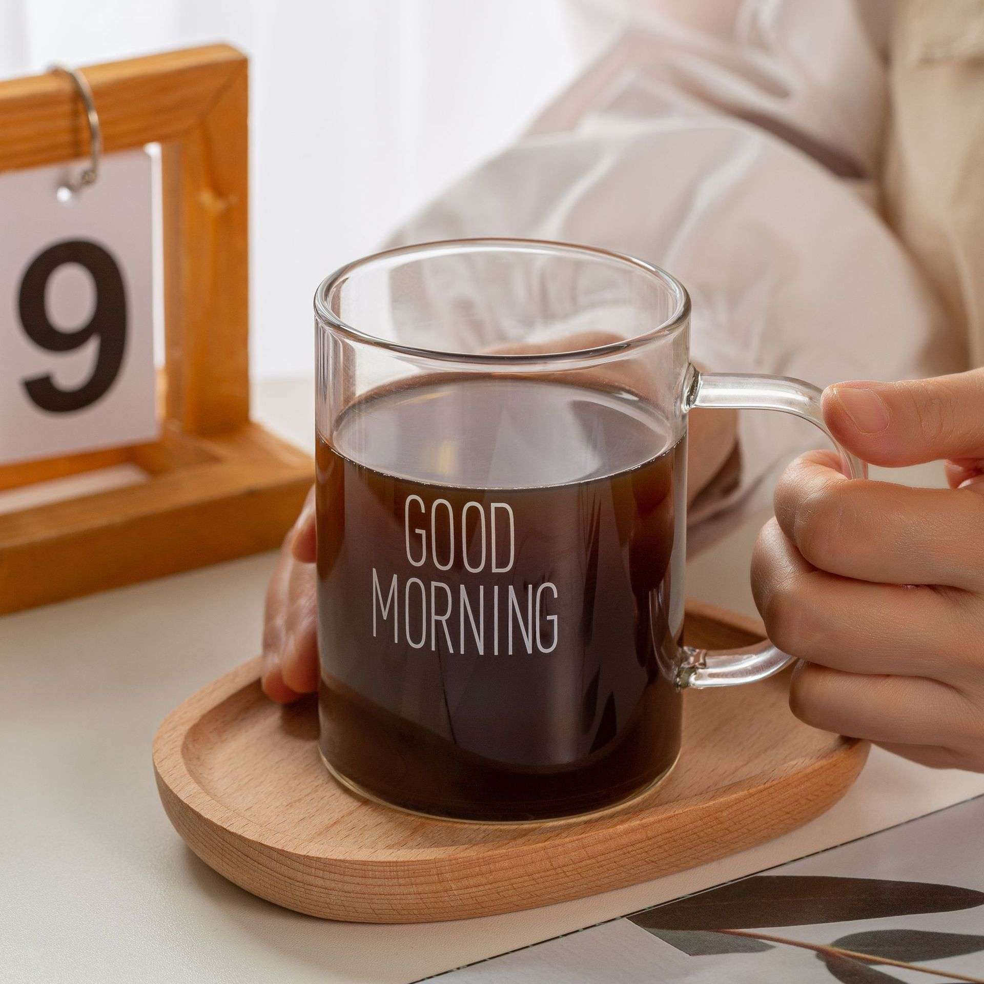 高颜值杯子玻璃杯带把手茶杯耐热个人咖啡杯水杯女早餐牛奶杯家用