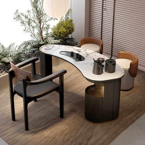 阳台茶桌轻奢简约现代大理石高级感家用小茶台烧水壶一体2024新款