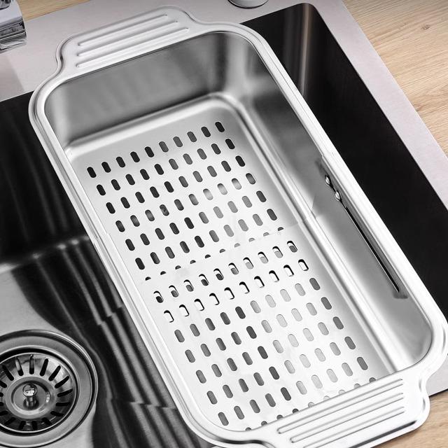 伸缩304不锈钢沥水篮单水池厨房洗菜盆水果水槽沥水架收纳置物架