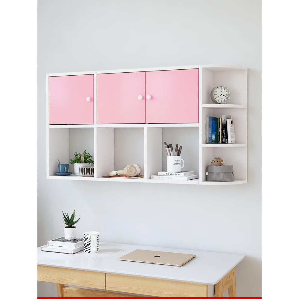 壁柜墙上置物架带门免打孔壁挂式书柜卧室墙壁收纳挂墙柜墙面书架