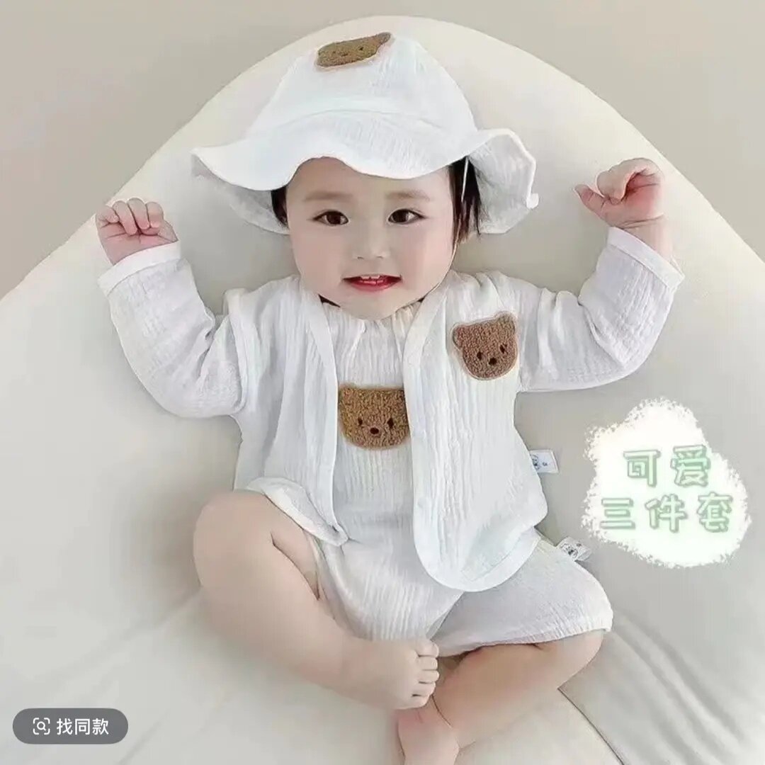 夏季宝宝极简无袖纱布护肚哈衣