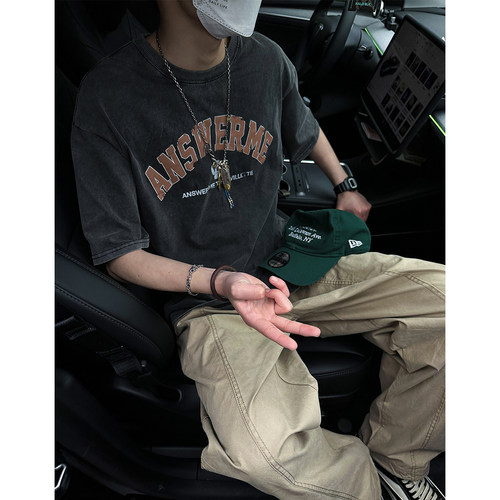 短袖日系潮牌青年水洗印花短袖