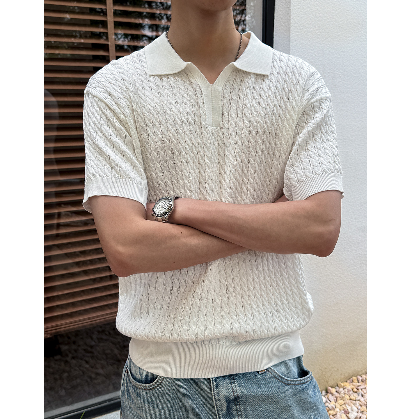绞花编织老钱风针织POLO衫