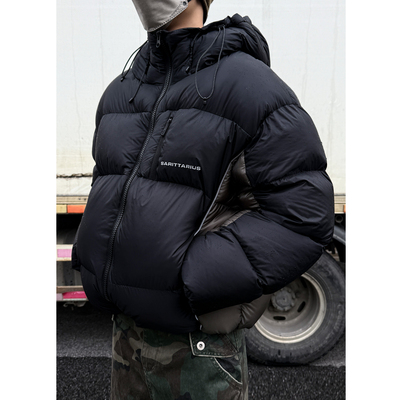 90白鸭绒拼色连帽泡芙羽绒服男