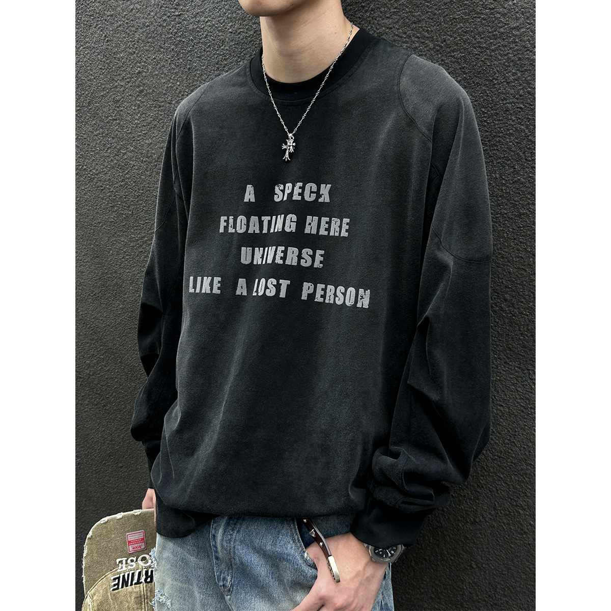 长袖日系潮牌青年字母发泡长袖T