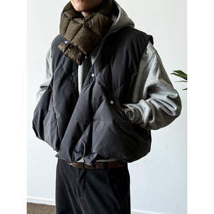 MANCHER 90白鸭绒保暖外套潮 解构不规则对称羽绒马甲男女boxy短款