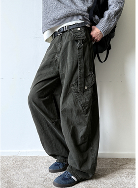 MANCHER 310G水洗做旧多口袋工装裤男baggy宽松A字版型阔腿弯刀裤