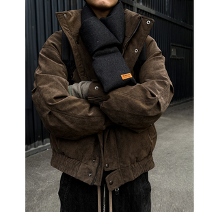 MANCHER 冬季新品高级感PU皮立领羽绒服男冬季宽松工装机车外套潮