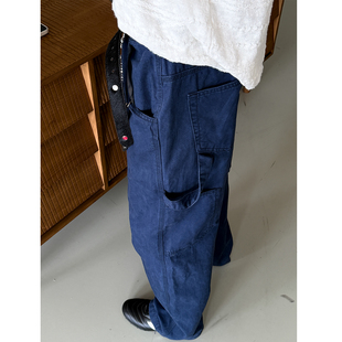 裤 MANCHER 男宽松水洗做旧直筒工装 复古vintage优雅蓝法工裤 美式