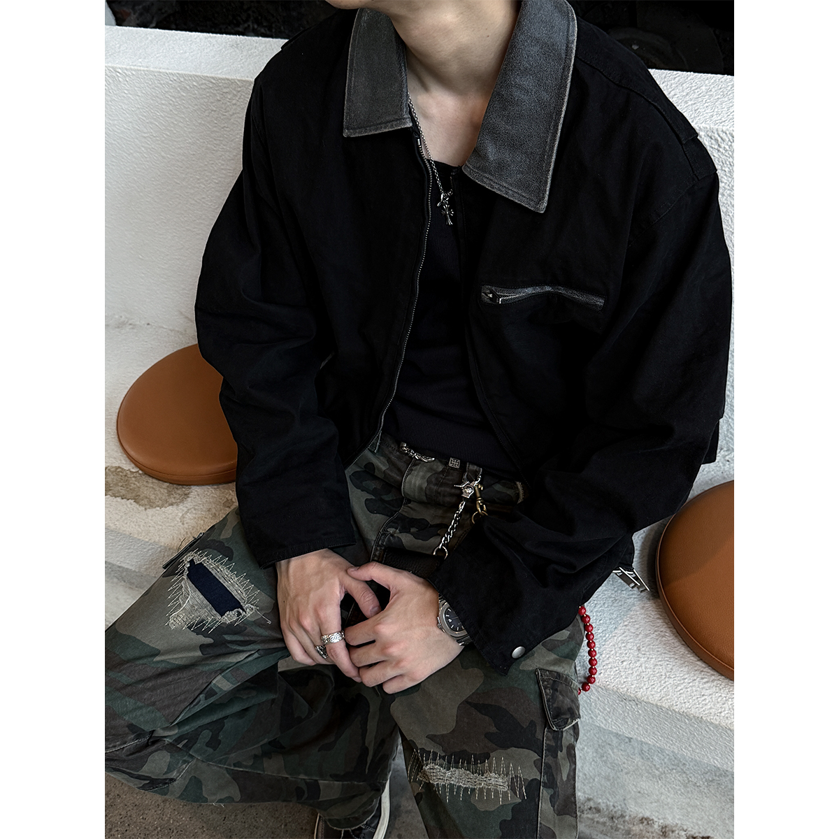 底特律工装夹克男春秋水洗外套