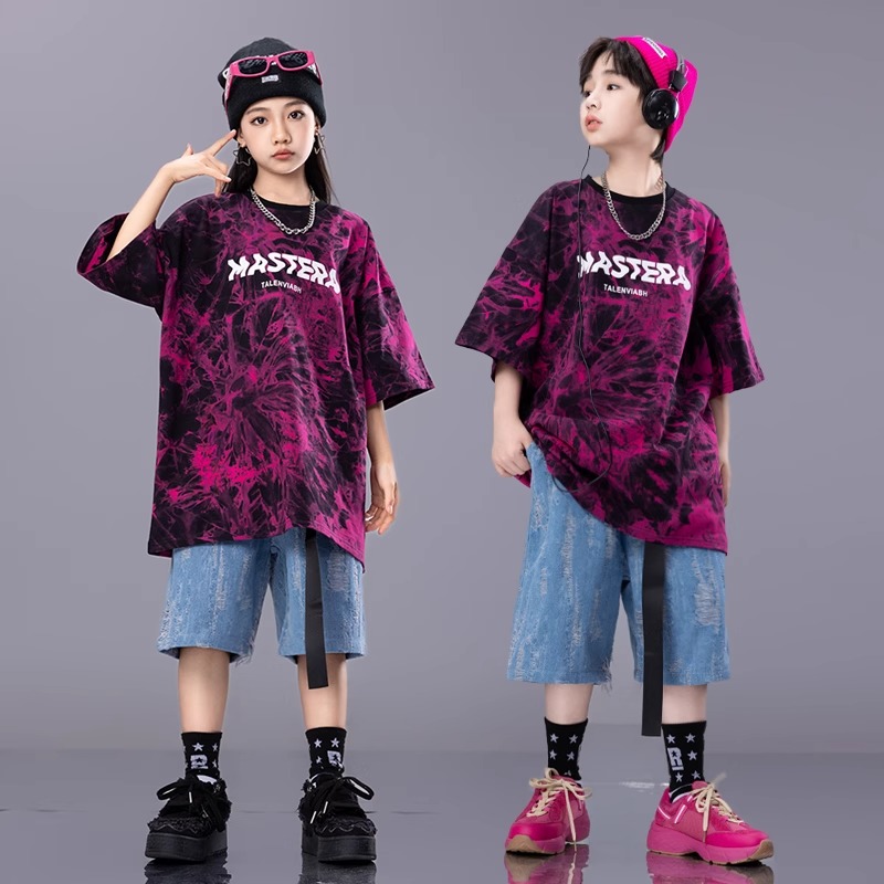 街舞儿童潮服hiphop童装少儿架子鼓演出服男童嘻哈套装宽松服装夏