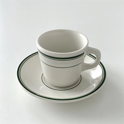 On the table - 绿线条陶瓷咖啡杯碟 简约杯碟 下午茶杯碟180ml