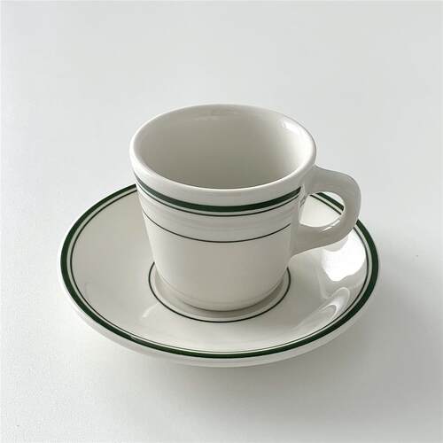 On the table - 绿线条陶瓷咖啡杯碟 简约杯碟 下午茶杯碟180ml